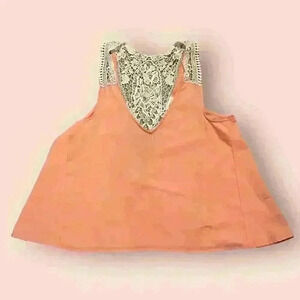 Forever Petite Women's Peach V-Neck Lace Tank Top Sleeveless Casual Size S